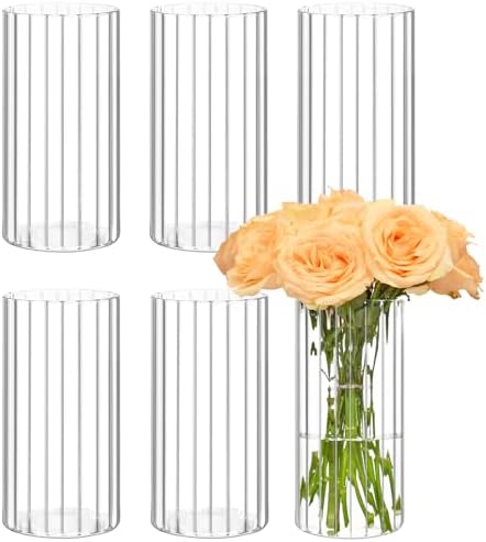 6 Pcs Clear Glass Cylinder Vases Set 8 Inch Tall for Centerpieces and Decorations