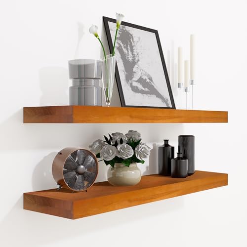 24 Inch Floating Shelves Set of 2 in Honey Oak