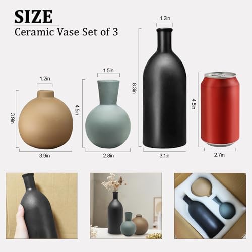 INKOTKIT Pottery Vases Set of 3 Rustic Farmhouse Decor Display