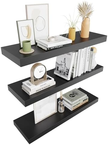 Colima Floating Wall Shelves Set of 3 Black Wood