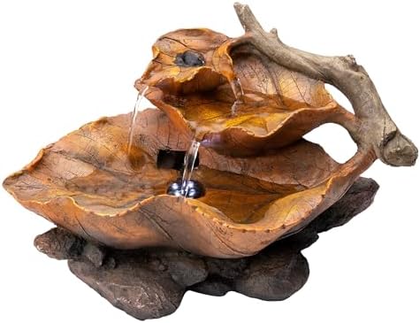 Alpine Corporation 9 Tall Indoor Tabletop Tiered Leaf Hand-Painted Fountain with LED Lights