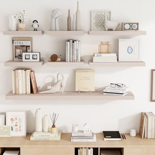 24 Inch Floating Shelves with Washed White Wood Grain