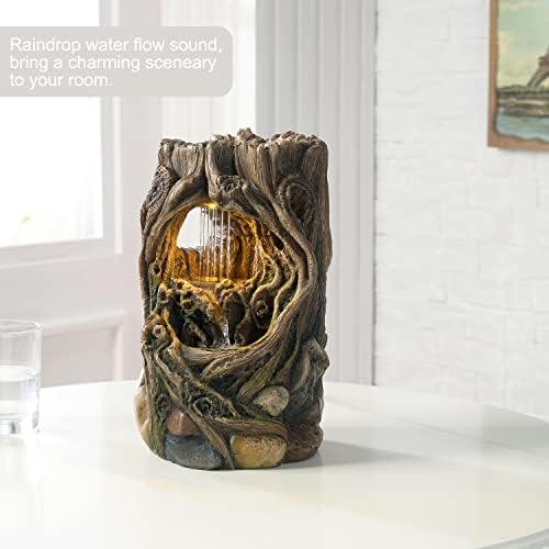 GOSSI Indoor Fountain Tabletop Stump Waterfall Decor