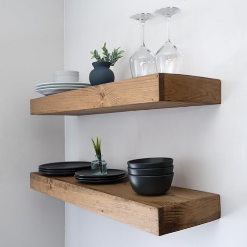 Modern Floating Shelves 3 Inches Thick Set of 2 Aged Oak