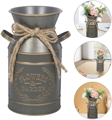 Rustic Galvanized Flower Bucket Vintage Style Decorative Planter Grey Finish