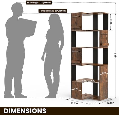 PPAMAPIC 5 Tier Corner Bookshelf L Shaped Storage Rack for Kitchen and Living Room