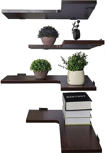 22 Inch Corner Shelf Wall Mount Set of 4 Dark Brown Heavy Duty