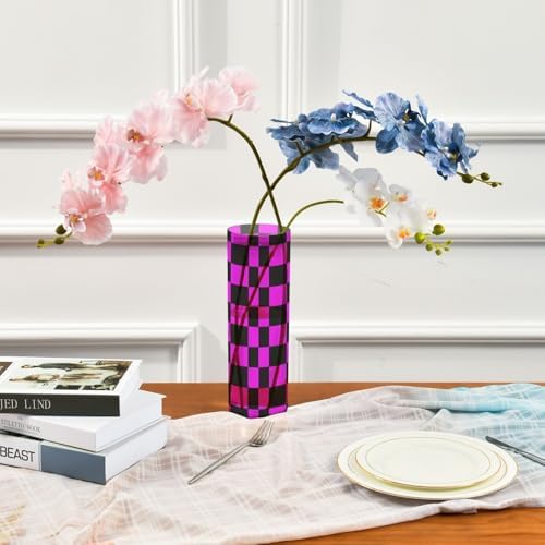 Buffalo Plaid Check Black Magenta Hurricane Candle Vase 118 x 39 Inch