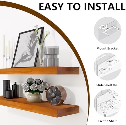 24 Inch Floating Shelves Set of 2 in Honey Oak