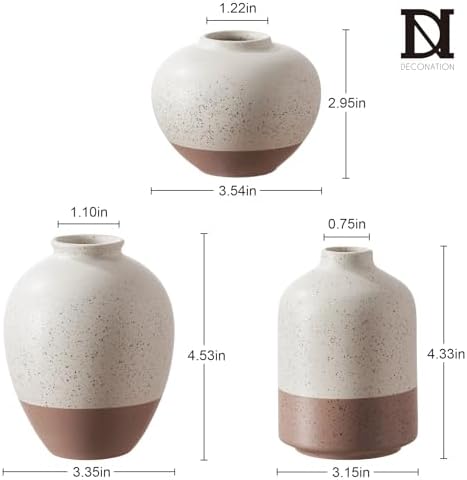 Ceramic Vase Set of 3 Rustic Farmhouse Decor Beige Brown