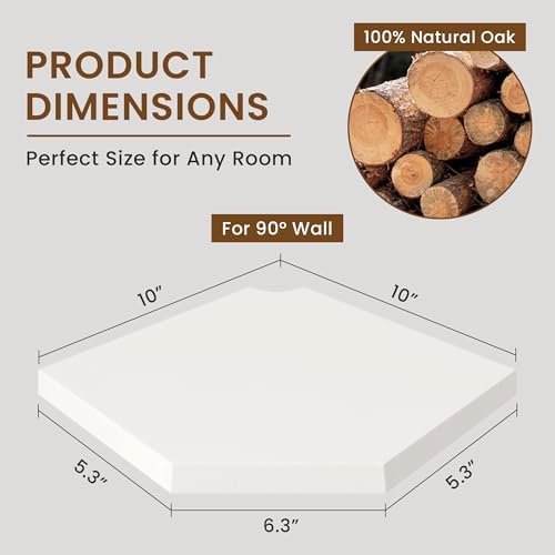 Fun Memories Corner Shelf Wall Mount Solid Oak Floating Shelves with Cable Hole 10in Rustic Design