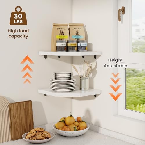 Fun Memories Corner Shelf Wall Mount Solid Oak Floating Shelves with Cable Hole 10in Rustic Design