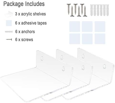 Bigfety Acrylic Floating Shelves 3-Ledges Clear Mini Display Shelf