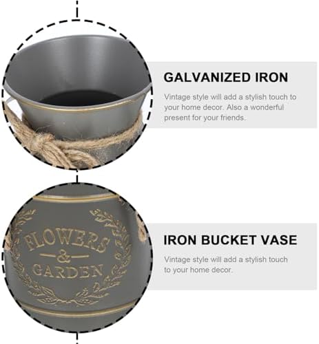 Rustic Galvanized Flower Bucket Vintage Style Decorative Planter Grey Finish