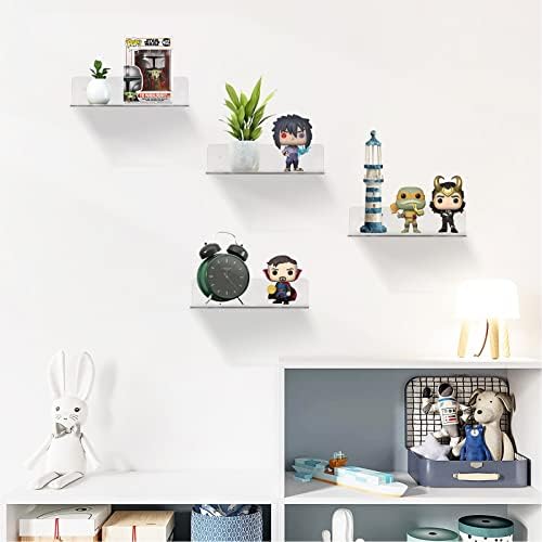 Clear Acrylic Floating Shelves 9 Inch Set of 4 No Drill Wall Mount