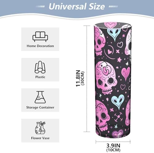 Cute Halloween Floral Skull Heart Pink Plastic Cylinder Vase