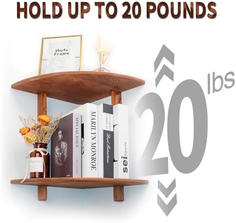 Floating Corner Shelf Wood Bookshelf for Living Room Bedroom Kitchen