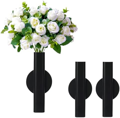 Wall Vase Metal Tube Holder for Dried Flowers 2 Pcs Black
