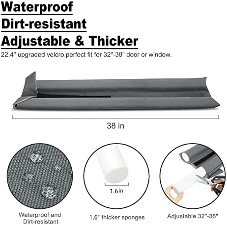 WEXHUG Waterproof Twin Door Draft Stopper Adjustable Size 30 to 36 Gray