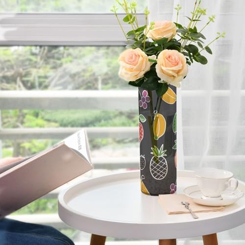 Cute Line Art Fruit Dark Grey Plastic Hurricane Candle Holder 118 x 39 Inch Vase for Living Room Decor