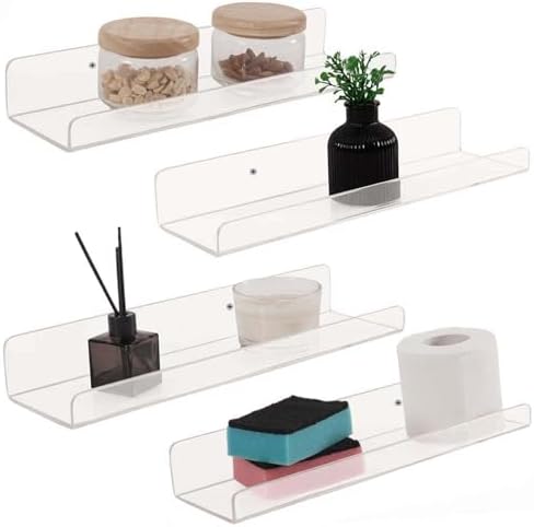 Dino74 Clear Acrylic Shelf Set of 4 Floating Wall Shelves