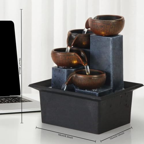 4-Tier Indoor Desktop Fountain with LED Lights and 3-Speed Pump