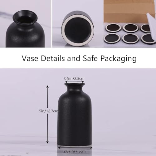 6 Pack Matte Black Ceramic Bud Vases 5 Inch Modern Boho Mini Vases for Flowers Pampas Grass or Dried Stems