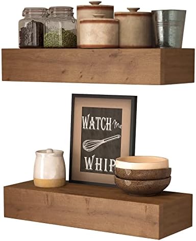 Wall Floating Shelves Rustic Wood Handmade - 17 Inch 2 Pack