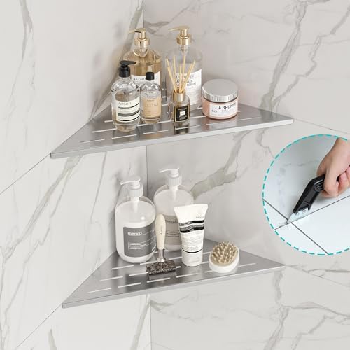 Neodrain 10 Inch Brushed Steel Corner Shelf Set of 2 No Drilling