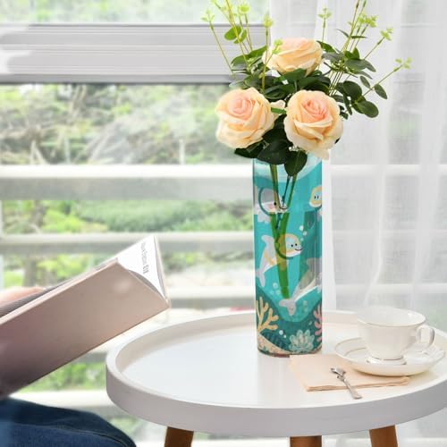 Cute Dolphin Diving Green Plastic Cylinder Vase 118 x 39 Inch