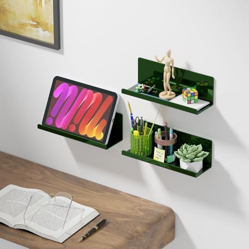 PAVSTINE 12 Inch Acrylic Floating Wall Shelf No Drilling