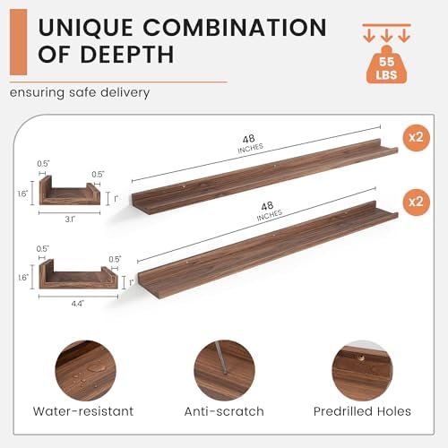 FLYJOE Floating Wall Shelves Set of 4 48 Inch Bookshelf Storage Ledge Decor Frames