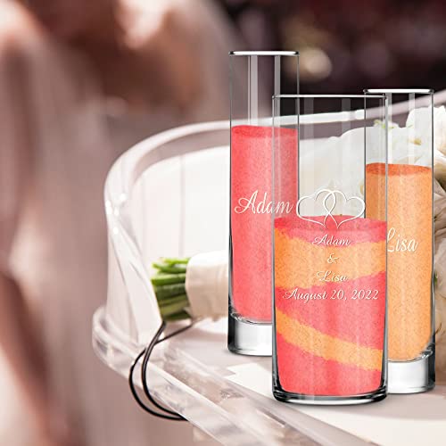 Personalized Unity Sand Ceremony Set with Double Heart Vases