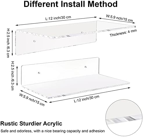 12 Pack Acrylic Floating Shelves Clear 12 Inch Wall Display