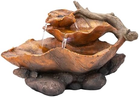 Alpine Corporation 9 Tall Indoor Tabletop Tiered Leaf Hand-Painted Fountain with LED Lights