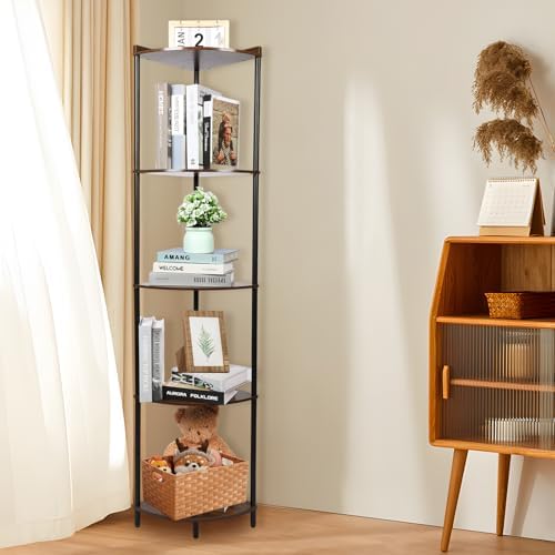 5 Layers Wooden Corner Shelf Floating Storage Bookshelf Wall Display Home Decor