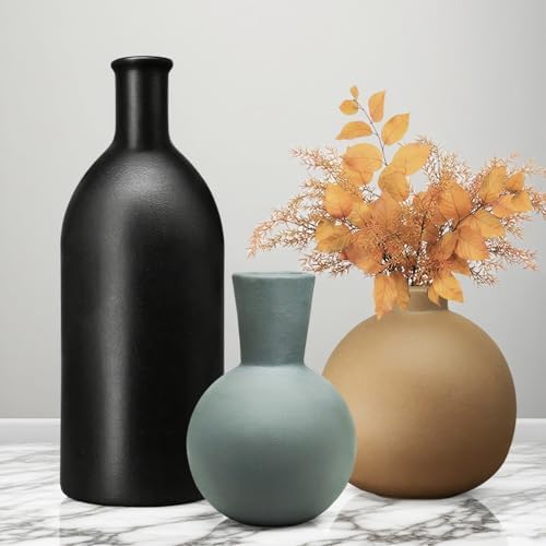 INKOTKIT Pottery Vases Set of 3 Rustic Farmhouse Decor Display