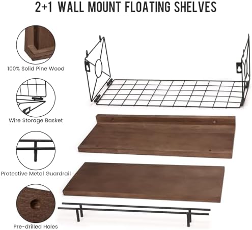 Floating Shelf Set of 3 for Wall Dcor Brown