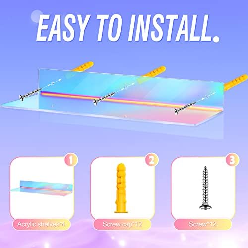 Iridescent Acrylic Floating Shelves 4 Pieces