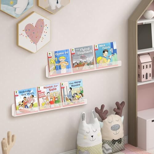 6 Pack Clear Acrylic Floating Shelves for Home Organization and Decor