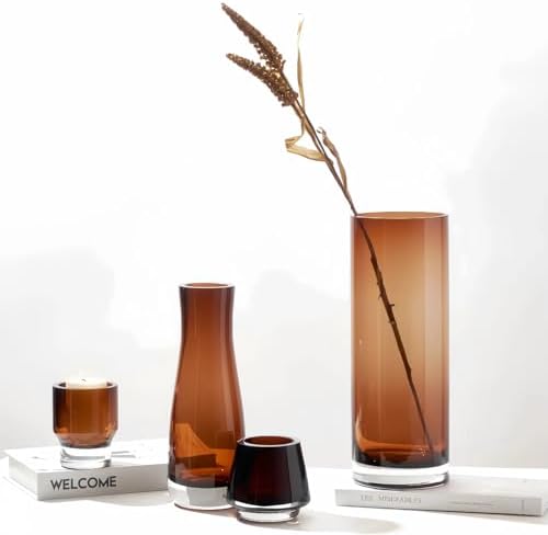 8 Inch Amber Hurricane Candleholder 35lb Thick Glass Vase