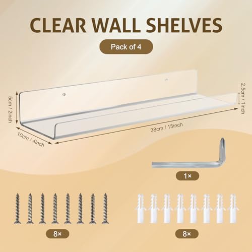 AMEITECH 4 Pack Floating Shelves for Wall Decor Storage