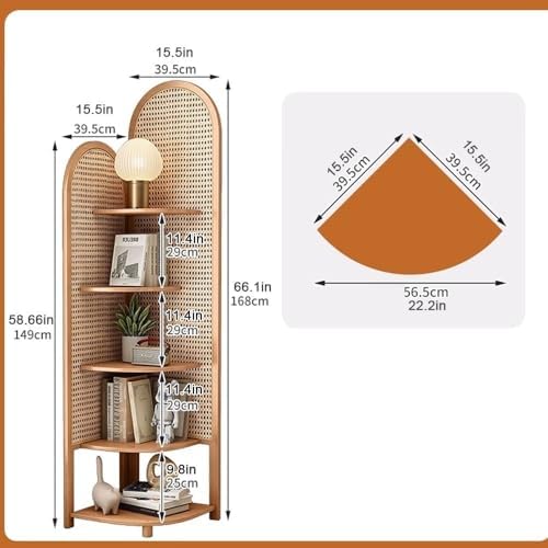 Miusocal Rattan Corner Bookshelf with 5 Tier Storage