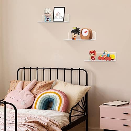 Clear Acrylic Floating Shelves 9 Inch Set of 4 No Drill Wall Mount