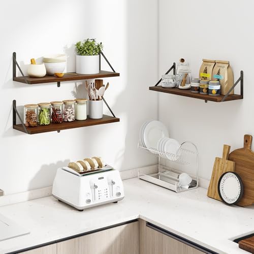 Heimlove Floating Shelves 24 Inch Set of 3 Walnut
