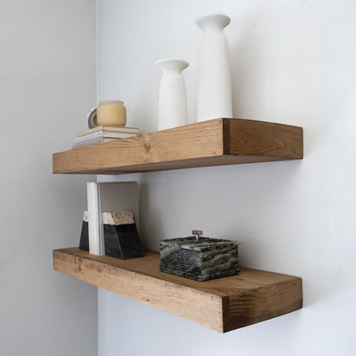 Modern Floating Shelves 3 Inches Thick Set of 2 Aged Oak