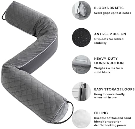 Ciieyuo Weighted Velvet Draft Stopper 42 Curved Bottom Seal for Noise Cold Air and Energy Loss