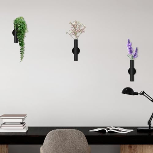 3 Pcs Black Wall Mounted Vases for Decor Flower Display Decoration