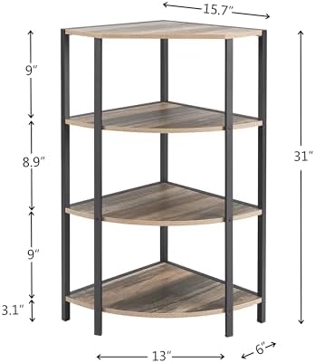JOIN IRON 4-Tier Corner Bookshelf with Plant Stand