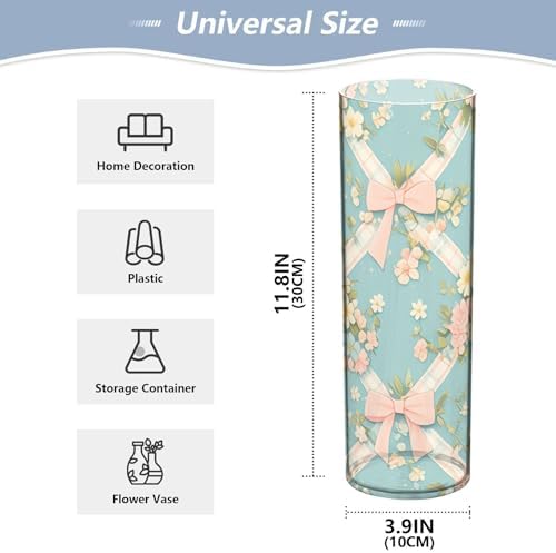 Vintage Pastel Pink Bows Wildflowers Blue Plastic Vase for Centerpieces